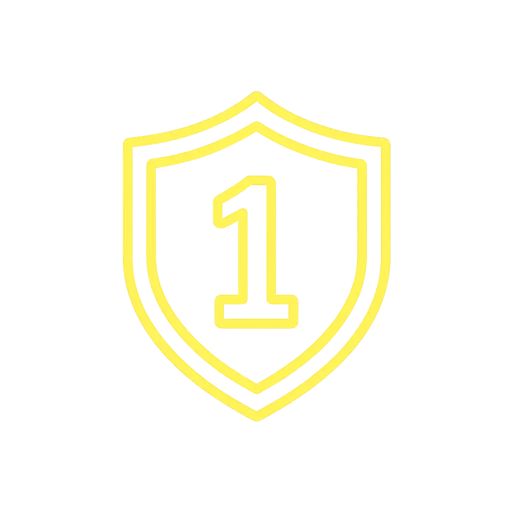 Step one badge, numbered one, glowing gold shield