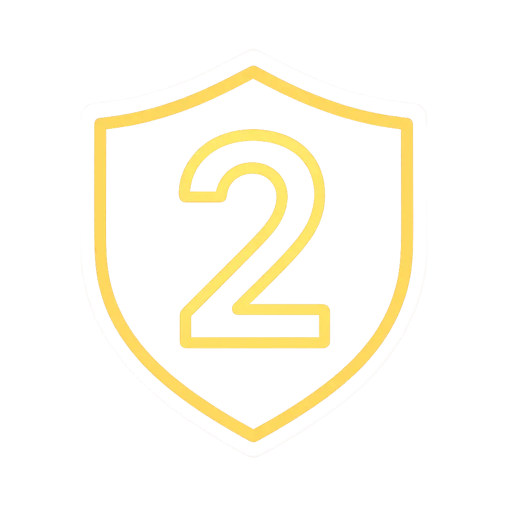 Step two badge, numbered two, glowing gold shield