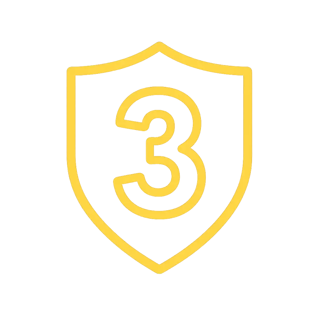 Step three badge, numbered three, glowing gold shield